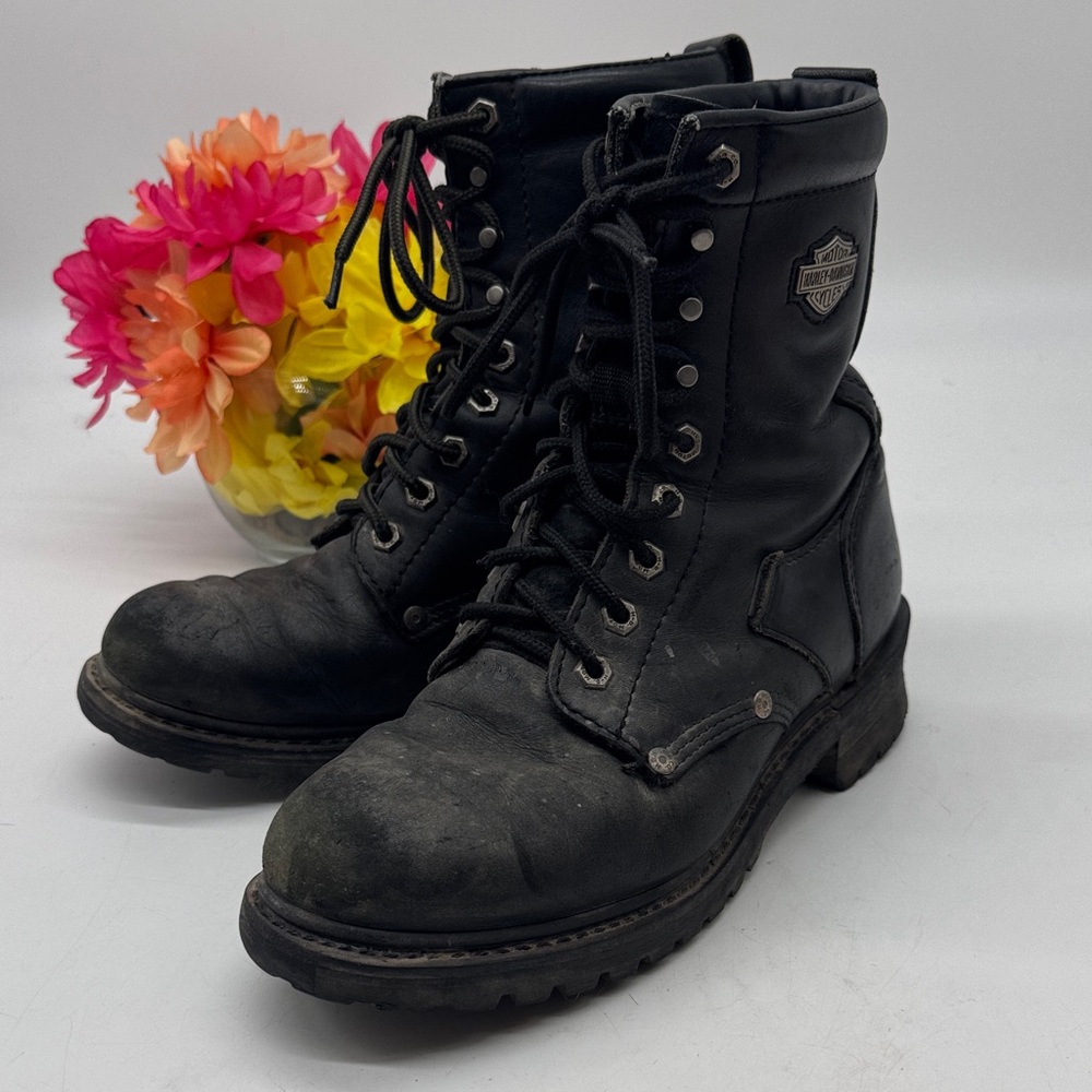 Harley-Davidson Men's Black Lace-Up Boots Size 8